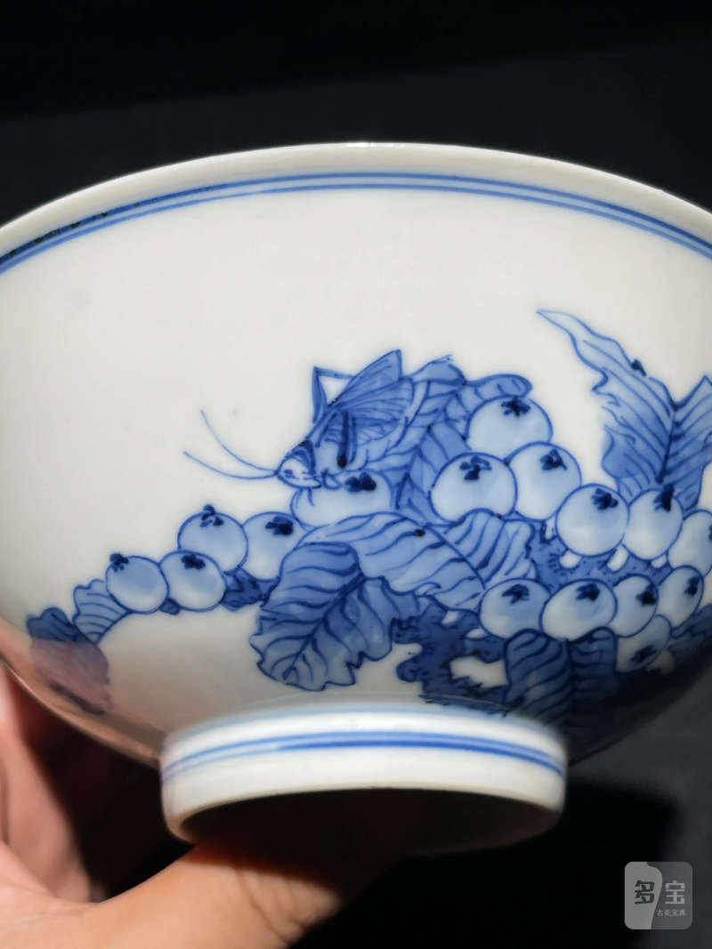 民国 青花琵琶花鸟纹碗 - 图5